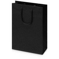 Подарочный пакет IMILIT-T из дизайнерской бумаги имитлин с укрепленным дном, 24 x 35 x 10 см, черный