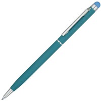 Ручка-стилус металлическая шариковая Jucy Soft soft-touch, d0,7 х 13,6 см, синие чернила, бирюзовый