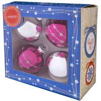 Набор из 4-х стеклянных ёлочных шаров УЗОРЫ, 14,5 х 6,8 х 14,5 см, 1 шарик 6 х 6 х 7,7 см.  и новогодний елочный шар