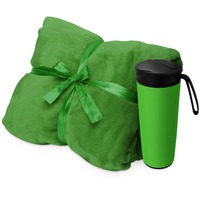 Подарочный набор DREAMY HYGGE: плед 125 х 150 см, термокружка 470 мл., d6,8 х d8,9 х 21,6 см, плед- зеленый, термокружка- зеленый/черный
