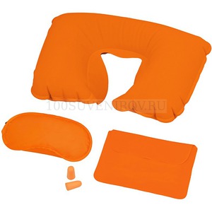 Фото Набор для путешествий ГЛЭМ в дорожном чехле: повязка на глаза, подушка под голову, беруши под нанесение логотипа, 17,2 х 12 х 1 см (оранжевый)
