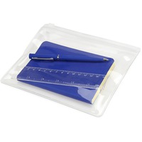 Компактный канцелярский набор SOFTY: ручка софт-тач шариковая d0,8 х 13,5 см, синие черннила, линейка 15 см, блокнот А6, пенал 19 х 14,9 см, синий