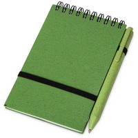 Эко-блокнот В7 TOLEDO S с шариковой ручкой из пшеницы и пластика под логотип: блокнот - 9 х 14,5 х 1,3 см, блок 8,7 х 13,8 см, ручка- d1 х 14 см, зеленый