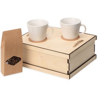 Подарочный набор для любителей кофе КОФЕБРЕЙК: набор чашек 275 мл с костерами, кофе «100% Арабика», 100 г. в деревянной коробке, 29,4 х 24,4 х 11,2 см