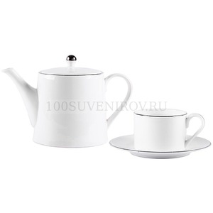 Фото Набор PLATINUM: чайная пара и чайник в подарочной упаковке, 200мл и 900мл, костяной фарфор (белый)