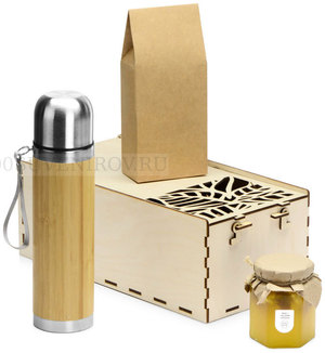 Фото Сладкий подарочный набор WARM HONEY: термос на 430 мл, мед с грецким орехом, 250 г, чай черный 70 г.  «Eat & Bite» (натуральный)