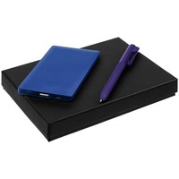 Подарочный набор OPTION в коробке с ложементом с зарядником и шариковой ручкой, 17х13х2,9 см, синий