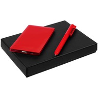 Подарочный набор OPTION в коробке с ложементом с зарядником и шариковой ручкой, 17х13х2,9 см, красный