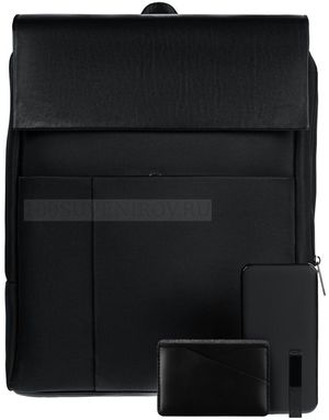 Фото Подарочный бизнес-набор ЛИДЕРСТВО для организованного человека: аккумулятор на 10000 мАч с подсветкой, флешка на 32 ГБ с зеленой подсветкой, чехол для карточек в рюкзаке для ноутбука. 