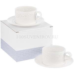 Фото Чайный набор Coralli Luziano на 2 персоны: красивые кружевные чайные пары из фарфора   «Altavolo»