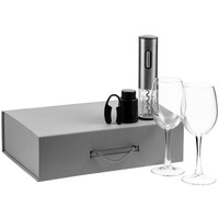 Набор для вина Wine Case в подарочной коробке: электрический штопор, пробка для бутылки, 2 бокала для вина. 