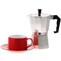 Набор для кофе КЛИО: кофеварка, 240 мл., чайная пара из фарфора, 250 мл., красный