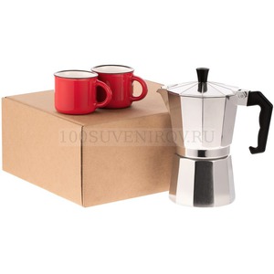 Фото Набор для кофе ДАЧА: кофеварка, 240 мл., две кружки, 100 мл. (красный)