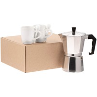 Подарочный набор для кофе PAIRY в упаковке: кофеварка, 240 мл., пара кофейных кружек с ложками, 110 мл., белый