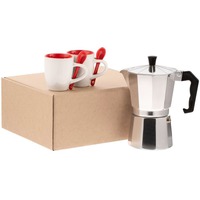 Подарочный набор для кофе PAIRY в упаковке: кофеварка, 240 мл., пара кофейных кружек с ложками, 110 мл., красный