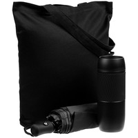 Городской набор для прогулок MONSOON CLUB: большой герметичный термостакан на 600 мл, складной зонт в сумке. , черный