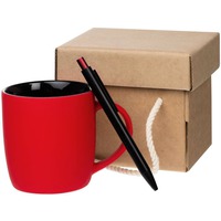 Яркий набор COLOR BLOCK: фарфоровая кружка, шариковая ручка металлическая, красный с черным