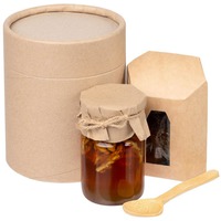 Сладкий набор HONEY FIELDS в тубусе: черный чай, ложка для меда, баночка меда с грецкими орехами и сладкие новогодние подарки