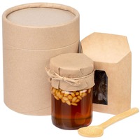 Сладкий набор HONEY FIELDS в тубусе: черный чай, ложка для меда, баночка меда с кедровыми орехами