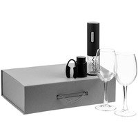 Подарочный винный набор WINE CASE в подарочной коробке: электрический штопор, пробка для бутылки, 2 бокала для вина, 360 мл.