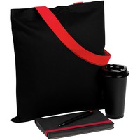 Велком-пак VELOURS BAG: ежедневник, стакан с крышкой, 450 мл., фирменная ручка Prodir DS1 TMM Dot в холщовой сумке, черный с красным
