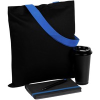 Велком-пак VELOURS BAG: ежедневник, стакан с крышкой, 450 мл., фирменная ручка Prodir DS1 TMM Dot в холщовой сумке, черный с синим