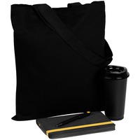 Велком-пак VELOURS BAG: ежедневник, стакан с крышкой, 450 мл., фирменная ручка Prodir DS1 TMM Dot в холщовой сумке, черный с желтым