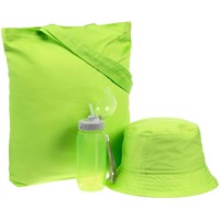 Яркий спортивный набор POP UP SUMMER в холщовой сумке: модная панама от солнца, пластиковая полупрозрачная бутылка для воды с трубочкой, 400 мл. Все на летнюю прогулку! , зеленый