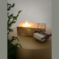 Сувенир из дерева в сканди-стиле LIGHT INSIGHT: деревянный подсвечник, чайная свеча, спички. 