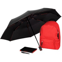 Набор SKYWRITING: складной зонт, рюкзак, ежедневник, ручка, черный с красным