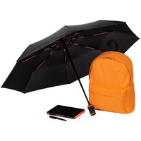 Набор SKYWRITING: складной зонт, рюкзак, ежедневник, ручка, черный с оранжевым