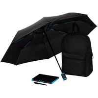 Набор SKYWRITING: складной зонт, рюкзак, ежедневник, ручка, черный с бирюзовым