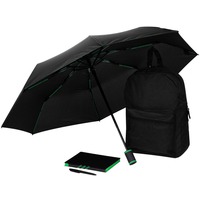 Набор SKYWRITING: складной зонт, рюкзак, ежедневник, ручка, черный с зеленым