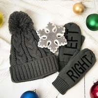 Подарочный набор HUG: варежки, шапка, украшение новогоднее, серый