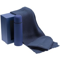 Теплый набор WARM WALK для зимних прогулок: шарф, шапка, термос софт-тач, синий