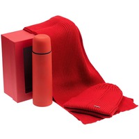 Теплый набор WARM WALK для зимних прогулок: шарф, шапка, термос софт-тач, красный