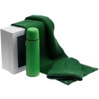 Теплый набор WARM WALK для зимних прогулок: шарф, шапка, термос софт-тач, зеленый
