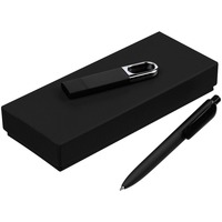 Подарочный набор SILVEREN SOFT-TOUCH с флешкой, 8 ГБ и ручкой в коробке, черный, уценка и нанесение логотипа на флешку