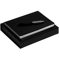 Бизнес-набор NEBRASKA FLEX: металлическая ручка, ежедневник с серебристым обрезом,  черный с серебристым