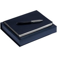 Бизнес-набор NEBRASKA FLEX: металлическая ручка, ежедневник с серебристым обрезом, синий с серебристым
