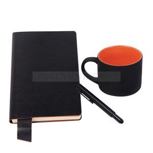 Фото Подарочный набор DAILY COLOR: кружка, бизнес-блокнот, ручка с флешкой 4 ГБ, черный/оранжевый