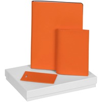 Набор с ежедневником SHALL TRAVEL для тех, кто часто в командировках: недатированный ежедневник, обложка для паспорта, чехол для пропуска. Подарочная коробка. , оранжевый