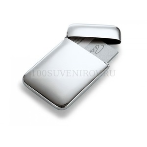 Фото Дизайнерский металлический футляр для хранения карт и банкнот CUSHION (гравировка логотипа рассчитывается отдельно).  «Philippi» (серебро)