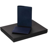 Гифт-бокс DEVON MINI: картхолдер и обложка для паспорта из искусственной кожи в подарочной коробке с ложементом., синий
