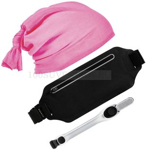 Фото Набор для бега ФОРЕСТ: сумка на пояс, фонарик-маячок безопасности, бандана. (розовый)