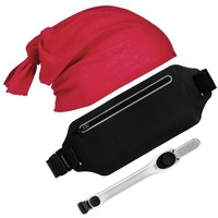 Набор для бега ФОРЕСТ: сумка на пояс, фонарик-маячок безопасности, бандана., красный