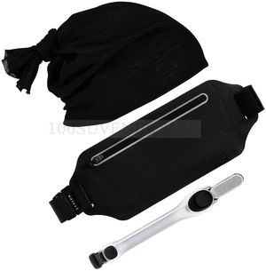 Фото Набор для бега ФОРЕСТ: сумка на пояс, фонарик-маячок безопасности, бандана. (черный)