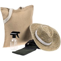 Бежевый подарочный набор для сада КОВБОИ НАШЕГО ВРЕМЕНИ: пояс для инструментов, опрыскиватель, соломенная шляпа с полями, холщовая сумка