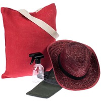 Красный подарочный набор для сада КОВБОИ НАШЕГО ВРЕМЕНИ: пояс для инструментов, опрыскиватель, соломенная шляпа с полями, холщовая сумка