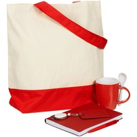 Набор для сотрудника WELCOME PACK: ежедневник и ручка, кружка в коробке, 300 мл., ретрактор с карабином, чехол для пропуска в холщовой сумке. , красный